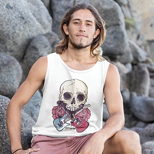 lepni.me Camisetas de Tirantes para Hombre Guitarras, Calavera, Rosas - Amantes del Concierto de Rock & Roll (L Negro Multicolor)