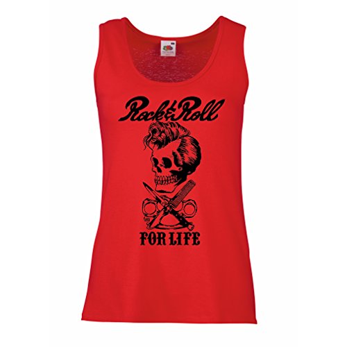 lepni.me Camisetas sin Mangas para Mujer Rock and Roll For Life - 1960s, 1970s, 1980s - Banda de Rock Vintage - Musicalmente - Vestimenta de Concierto (Small Rojo Multicolor)