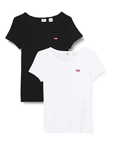 Levi's 2Pack Camiseta, 2 Pack tee White +/Mineral Black, S para Mujer