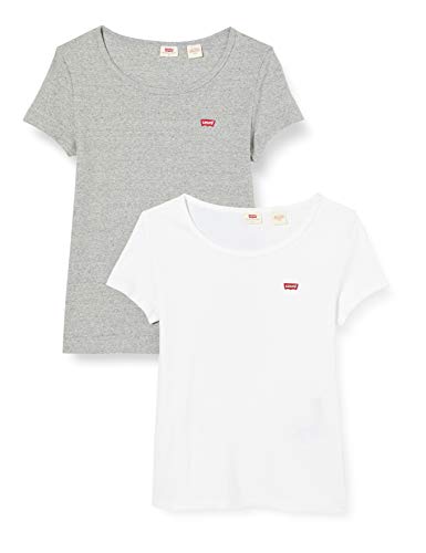 Levi's 2Pack Camiseta, 2 Pack tee White +/Smokestack Htr, S para Mujer