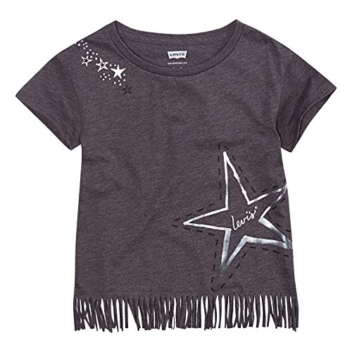 Levi's Girls' Toddler Fringe Hem Graphic T-Shirt, Charcoal Heather, 3T