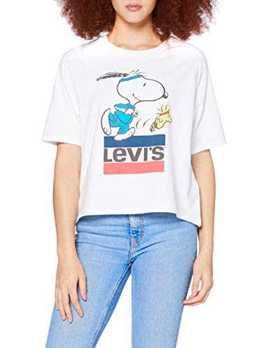 Levi's Graphic Boxy tee Camiseta, Snoopy Torch Runner White +, S/Alto para Mujer