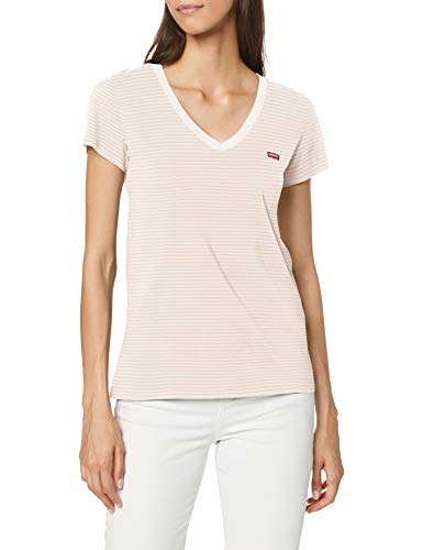 Levi's Vneck Camiseta, Annalise Stripe Sepia Rose, M para Mujer