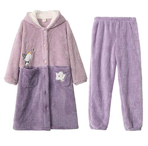 LEYUANA Conjunto de Pijamas de Franela para Mujer, cálida Sudadera con Capucha Ropa de Dormir Tops de Manga Larga + Pantalones Ropa de hogar Ropa de Dormir Suelta de Talla Grande XL Color1