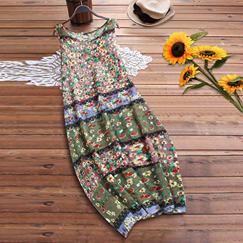 Lialbert - Vestido de playa para mujer, cuello redondo, con estampado de flores, vestido elegante, vestido de camisola, Maxikleider, estampado de flores, tallas grandes, sin mangas A-rosa 46