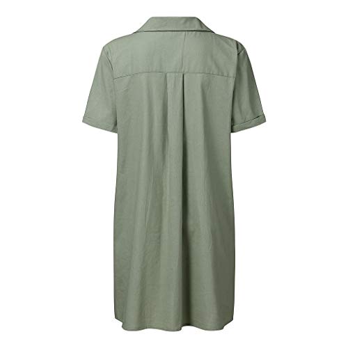 Lialbert Vestido de verano para mujer, tipo polo suelto, básico, con bolsillos, para tiempo libre, camiseta de manga corta, blusa, blusa, blusa, camiseta larga, tops A-verde. L