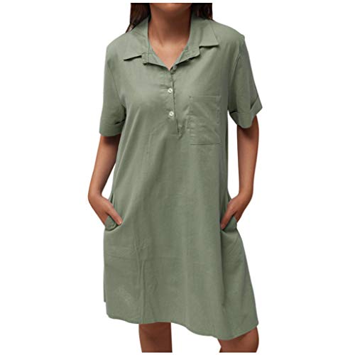 Lialbert Vestido de verano para mujer, tipo polo suelto, básico, con bolsillos, para tiempo libre, camiseta de manga corta, blusa, blusa, blusa, camiseta larga, tops A-verde. L