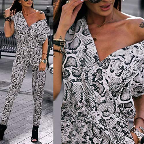 LianMengMVP Monos Largos Fiestas Mono con Cuello en V con Bolsillo y Cinturon para Mujer Mono Estampado de Leopardo con Estampado de Serpiente Casual Monos Jumpsuit