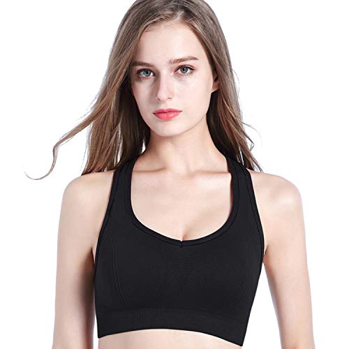 Libella Mujer Sujetador Deportivo Push Up Bustier con Amplio Correas Fitness Yoga Camisetas Sin Mangas 3765 Negro L/XL
