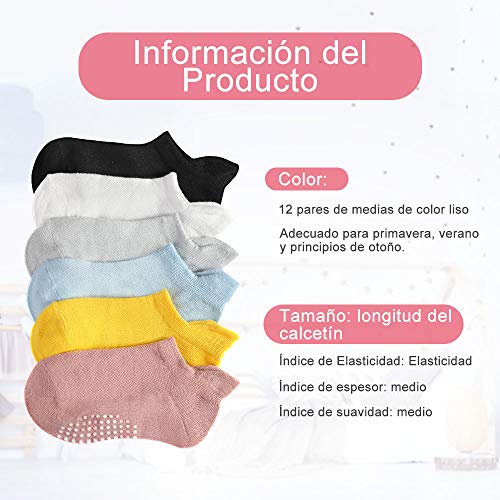 Licitn 12 Pares de Calcetines Antideslizantes para Niños - Calcetines para Bebés Unisex con Diseño de Malla, para 1-3 años(Colores múltiples)