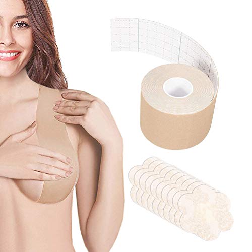 LifeBest Cinta de Levantamiento de Senos Cinta Adhesiva Impermeable Impermeable para el Pecho con 5 Pares de Cubre pezones Sujetador Cubiertas sin pezón para pezones