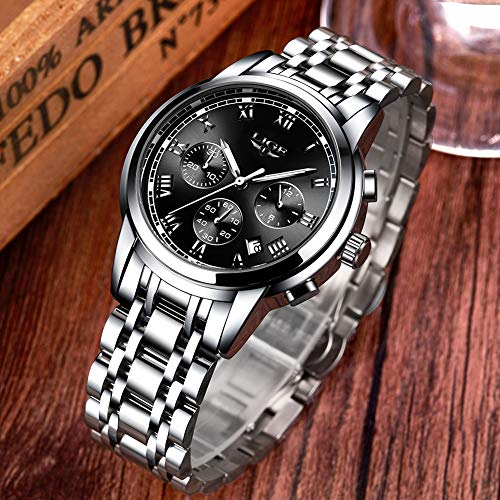 LIGE Relojes Hombres Cronógrafo Acero Inoxidable Cuarzo Analógico Reloj Vestido Negocios Deporte Impermeable Reloj de Pulsera para Hombres