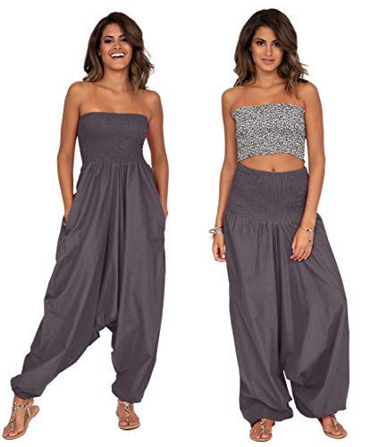 likemary Mono Largo Bandeau o pantalón Afgano de algodón 2 en 1 Gris