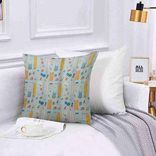 Lilatomer Funda de algodón 45 x 45 cm Artículos únicos de Verano repetitivos con patrón de Tabla de Surf Ice Cream Bikini Ana Sofá Throw Cojín Almohada Caso de la Cubierta para Sala de Estar 45x45cm