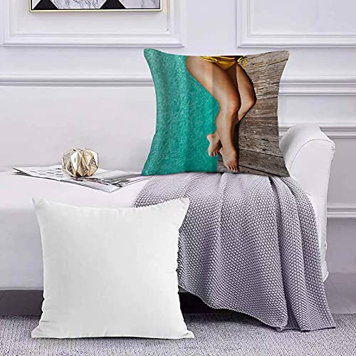 Lilatomer Funda de algodón 45 x 45 cm Chica de Bikini Sexy rústico Viejo Granero Madera Arte, Sofá Throw Cojín Almohada Caso de la Cubierta para Sala de Estar 45x45cm