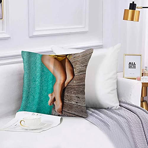 Lilatomer Funda de algodón 45 x 45 cm Chica de Bikini Sexy rústico Viejo Granero Madera Arte, Sofá Throw Cojín Almohada Caso de la Cubierta para Sala de Estar 45x45cm