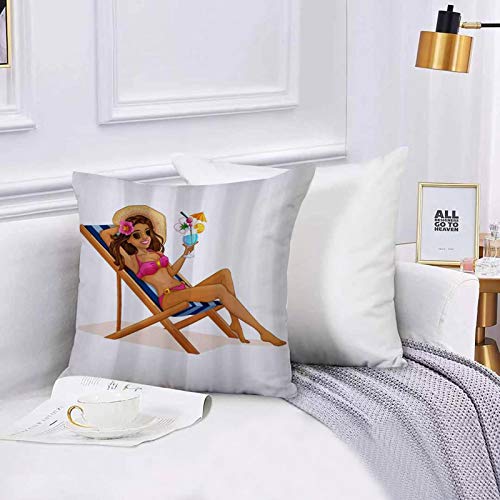 Lilatomer Funda de algodón 45 x 45 cm Ocio de Verano Bikini Girl, Sofá Throw Cojín Almohada Caso de la Cubierta para Sala de Estar 45x45cm