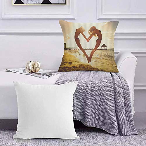 Lilatomer Funda de algodón 45 x 45 cm Playa Tropical Chica Sexy Amor Bikini en Forma de corazón Belleza Mujer Puente Puesta d Sofá Throw Cojín Almohada Caso de la Cubierta para Sala de Estar 45x45cm