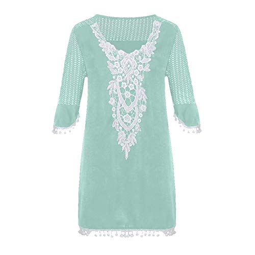 ღLILICATღ Mujer Vestido de Playa Vestido de Liso Beach Cover up Mangas Cortas Camisolas y Pareos Size S-XXL