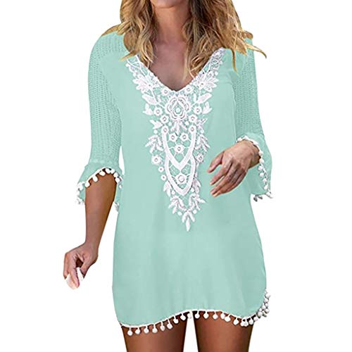 ღLILICATღ Mujer Vestido de Playa Vestido de Liso Beach Cover up Mangas Cortas Camisolas y Pareos Size S-XXL