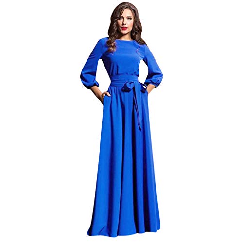 ღLILICATღ Vestido de Fiesta Informal para Mujer Vestidos Largos con Manga Linterna Color sólido Vestido Casual Retro para cóctel Fiesta Noche