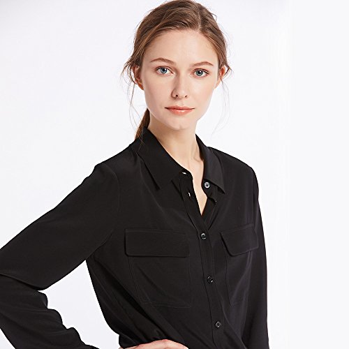 LilySilk Camisa Básica De Seda Natural De 18MM,Color Negro, Talla M