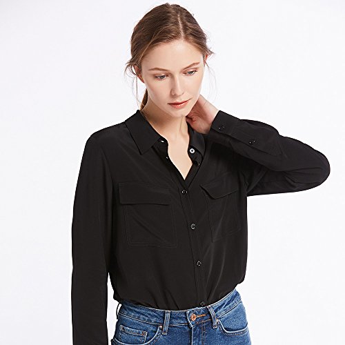 LilySilk Camisa Básica De Seda Natural De 18MM,Color Negro, Talla M