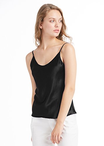 LilySilk Top Mujer Tirantes 100% Seda Natural de 19 MM Camiseta Tirantes para Niña Camisola Sencilla Camisa Tirante Preciosa Blusa Tirante Estilo Clásico, Negro L