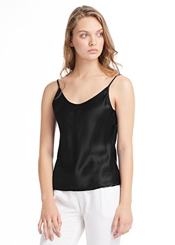 LilySilk Top Mujer Tirantes 100% Seda Natural de 19 MM Camiseta Tirantes para Niña Camisola Sencilla Camisa Tirante Preciosa Blusa Tirante Estilo Clásico, Negro L