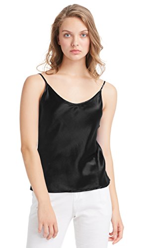 LilySilk Top Mujer Tirantes 100% Seda Natural de 19 MM Camiseta Tirantes para Niña Camisola Sencilla Camisa Tirante Preciosa Blusa Tirante Estilo Clásico, Negro L