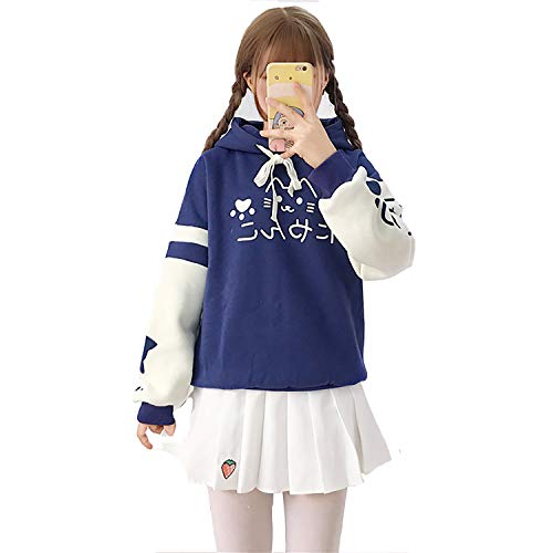 Linda Chicas Kawaii japonés Palabra Texto Dúo de Color Gato Kawaii Impresión Diseño Calentar Sudadera con Capucha de Verano