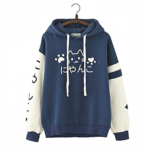 Linda Chicas Kawaii japonés Palabra Texto Dúo de Color Gato Kawaii Impresión Diseño Calentar Sudadera con Capucha de Verano