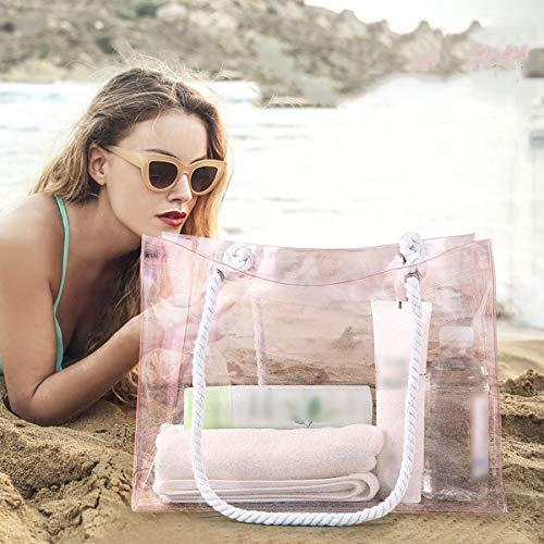 LIOOBO Las Mujeres viajan Bolsas Impermeables Transparentes portátiles Bolsa de Almacenamiento en la Playa Bolsos de PVC de Cristal Bolso de natación Femenina (Rosa/Grande)
