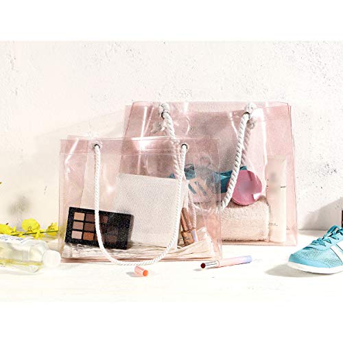 LIOOBO Las Mujeres viajan Bolsas Impermeables Transparentes portátiles Bolsa de Almacenamiento en la Playa Bolsos de PVC de Cristal Bolso de natación Femenina (Rosa/Grande)