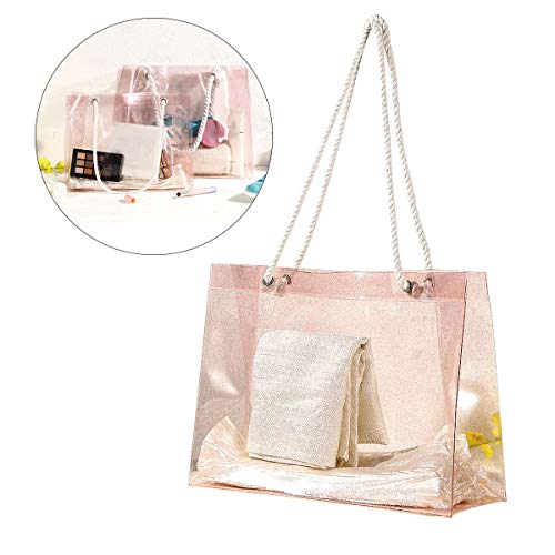 LIOOBO Las Mujeres viajan Bolsas Impermeables Transparentes portátiles Bolsa de Almacenamiento en la Playa Bolsos de PVC de Cristal Bolso de natación Femenina (Rosa/Grande)