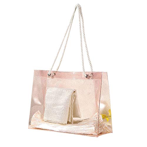 LIOOBO Las Mujeres viajan Bolsas Impermeables Transparentes portátiles Bolsa de Almacenamiento en la Playa Bolsos de PVC de Cristal Bolso de natación Femenina (Rosa/Grande)