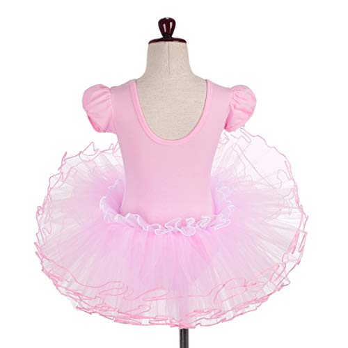 Lito Angels Tutú de Ballet Cisne para niña Ropa de Baile de Bailarina Trajes de Baile de Hadas Mangas abullonadas Talla 6-7 años Rosa