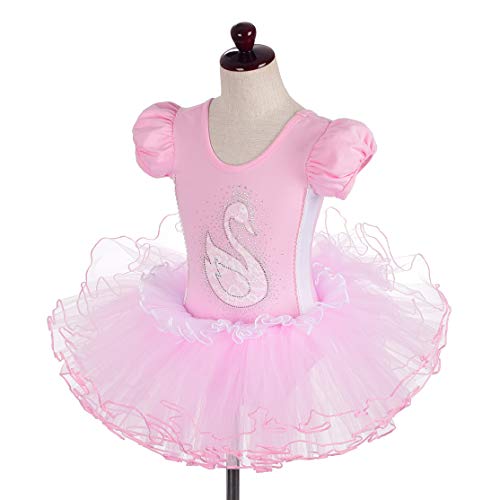 Lito Angels Tutú de Ballet Cisne para niña Ropa de Baile de Bailarina Trajes de Baile de Hadas Mangas abullonadas Talla 6-7 años Rosa