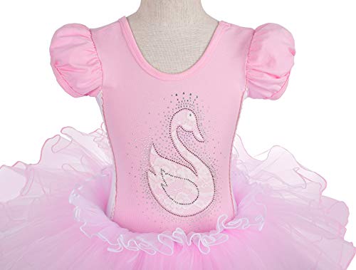 Lito Angels Tutú de Ballet Cisne para niña Ropa de Baile de Bailarina Trajes de Baile de Hadas Mangas abullonadas Talla 6-7 años Rosa
