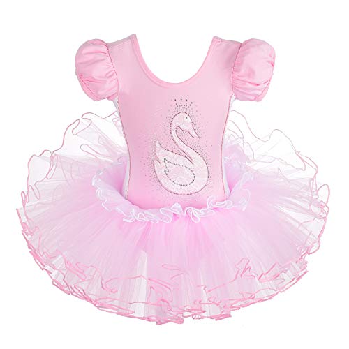 Lito Angels Tutú de Ballet Cisne para niña Ropa de Baile de Bailarina Trajes de Baile de Hadas Mangas abullonadas Talla 6-7 años Rosa