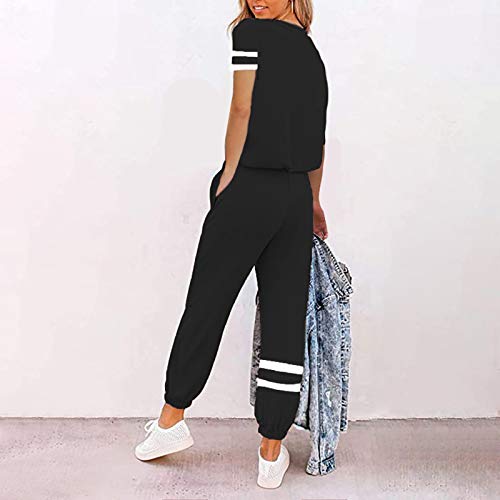 Litthing Conjunto Chándal de Mujer Chandal Completo 2 Piezas Deporta Ropa de Manga Corta y Pantalones Mujer Casual para Yoga Set Suave y Cómodo (Negro, L)