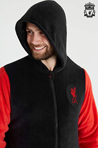 Liverpool F.C. Pijama Hombre de Una Pieza, Pijama Hombre Invierno Entero con Capucha, Pijama Mono Forro Polar, Regalos para Hombres y Adolescentes Talla M-3XL (L, Negro)