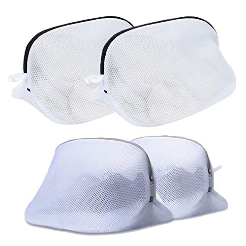 Liwein Saco Lavadora para Zapatos,4 Piezas Grande Malla Bolsas de Lavandería con Cremallera Bolsa de Lavado para Lencería Sujetadores Calcetines la Colada Secadora Almacenamiento Viaje(Negro Gris)
