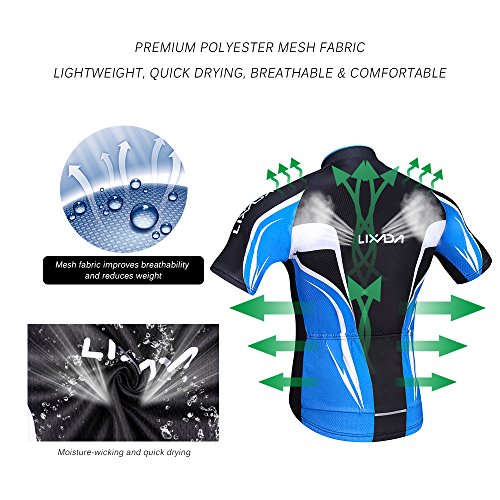 Lixada Conjunto de Maillot de Ciclismo para Hombre, Camiseta de Ciclismo de Manga Corta de Secado Rápido y Transpirable + Shorts Acolchados de Gel (Tipo 2, XXL)