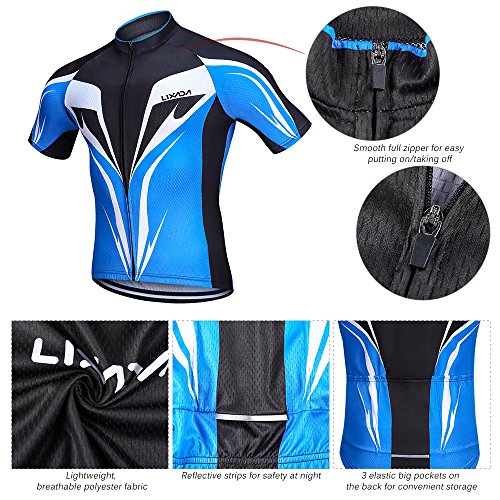Lixada Conjunto de Maillot de Ciclismo para Hombre, Camiseta de Ciclismo de Manga Corta de Secado Rápido y Transpirable + Shorts Acolchados de Gel (Tipo 2, XXL)