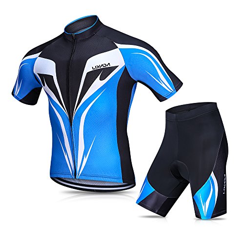 Lixada Conjunto de Maillot de Ciclismo para Hombre, Camiseta de Ciclismo de Manga Corta de Secado Rápido y Transpirable + Shorts Acolchados de Gel (Tipo 2, XXL)