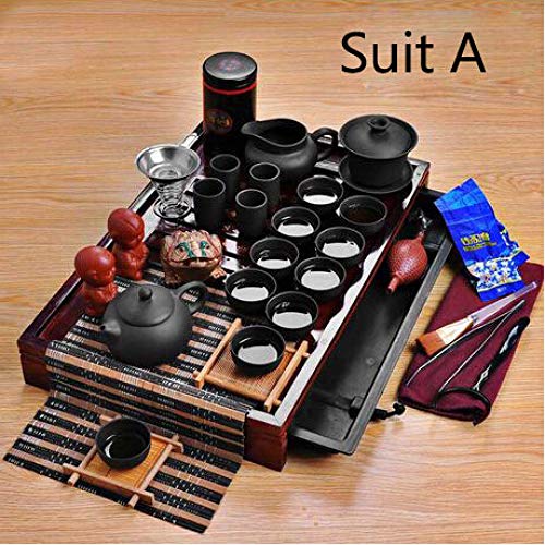 LJQLXJ Juego de té  Venta Yixing Juego de té de cerámica Kung Fu de madera maciza Bandeja de té Tetera Traje de   té de 27 piezas Ceremonia del té, Estilo D