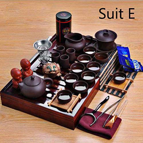 LJQLXJ Juego de té  Venta Yixing Juego de té de cerámica Kung Fu de madera maciza Bandeja de té Tetera Traje de   té de 27 piezas Ceremonia del té, Estilo D