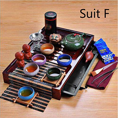 LJQLXJ Juego de té  Venta Yixing Juego de té de cerámica Kung Fu de madera maciza Bandeja de té Tetera Traje de   té de 27 piezas Ceremonia del té, Estilo D