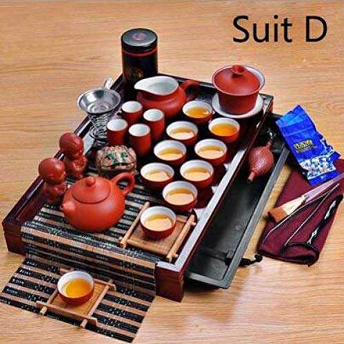 LJQLXJ Juego de té  Venta Yixing Juego de té de cerámica Kung Fu de madera maciza Bandeja de té Tetera Traje de   té de 27 piezas Ceremonia del té, Estilo D